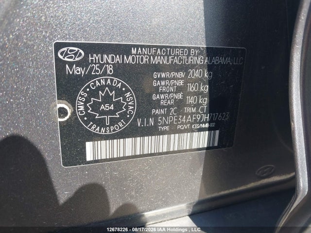 Продаж на аукціоні авто 2018 Hyundai Sonata 2.4 Sport, vin: 5NPE34AF9JH717623, номер лоту: 12678226