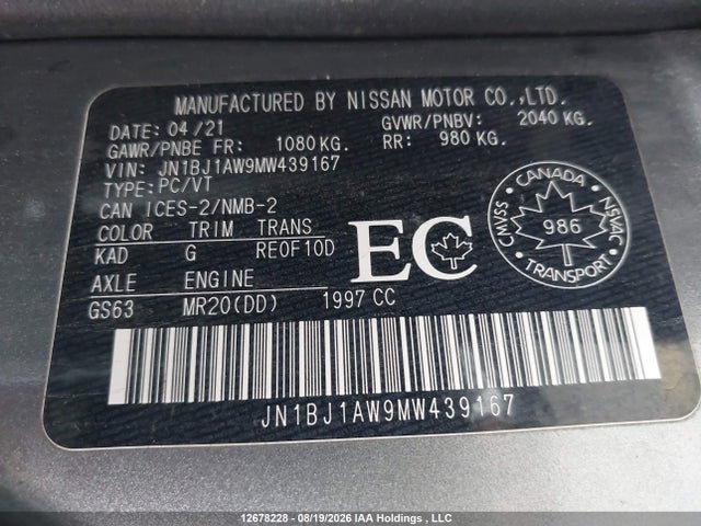 JN1BJ1AW9MW439167 Nissan Rogue Sport S
