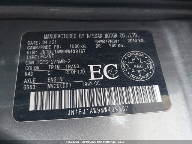 JN1BJ1AW9MW439167 Nissan Rogue Sport S