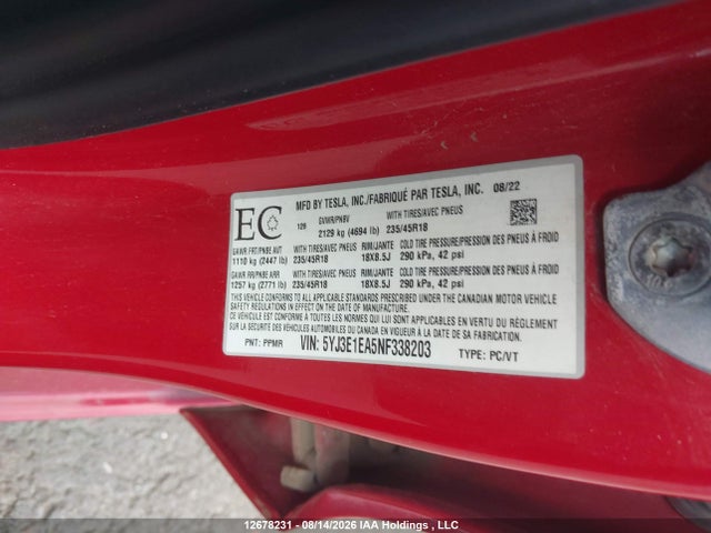 Tesla Model 3 Rwd/standard Range 2022 5YJ3E1EA5NF338203 Image 19