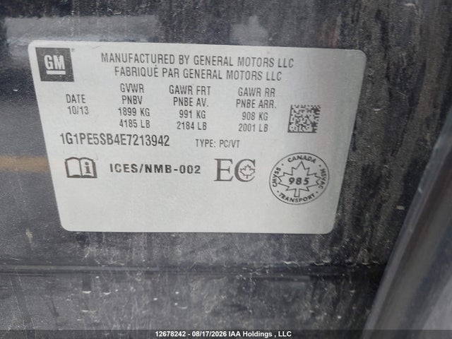 1G1PE5SB4E7213942 Chevrolet CRUZE LT