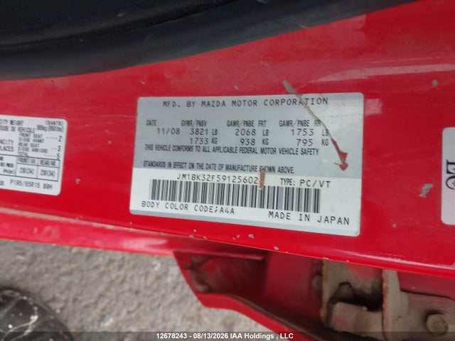 Aukcja sprzedaży 2009 Mazda 3 I, vin: JM1BK32F591256020, numer aukcji: 12678243
