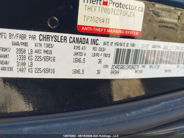 12678262 :رقم المزاد ، 2C4RDGBG1DR586279 vin ، 2013 Dodge Grand Caravan Se/sxt مزاد بيع