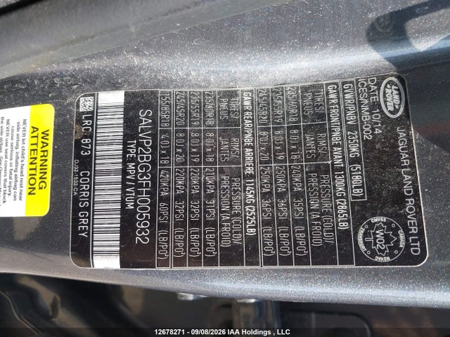 Land Rover Range Rover Evoque Pure Plus 2015 SALVP2BG3FH005932 Image 9