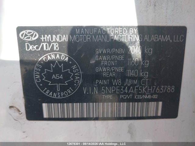 Hyundai Sonata Preferred 2019 5NPE34AF5KH763788 Image 9