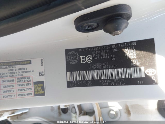 12678304 :رقم المزاد ، 5YFB4MDE5RP214639 vin ، 2024 Toyota Corolla Le مزاد بيع