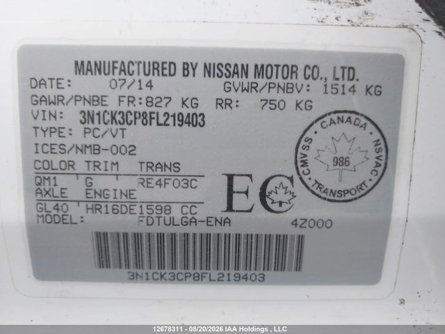 3N1CK3CP8FL219403 Nissan Micra