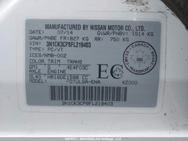 3N1CK3CP8FL219403 Nissan Micra