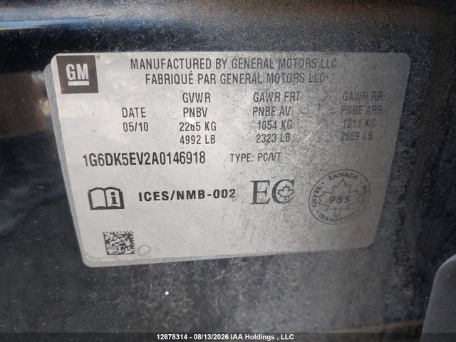 12678314 :رقم المزاد ، 1G6DK5EV2A0146918 vin ، 2010 Cadillac Cts 3.6l Base مزاد بيع