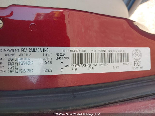 2C4RDGBG7JR364714 Dodge Grand Caravan Se