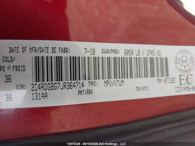 2C4RDGBG7JR364714 Dodge Grand Caravan Se