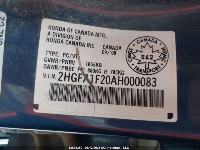 2010 Honda Civic Dx/dx-a მანქანა იყიდება აუქციონზე, vin: 2HGFA1F20AH000083, აუქციონის ნომერი: 12678350