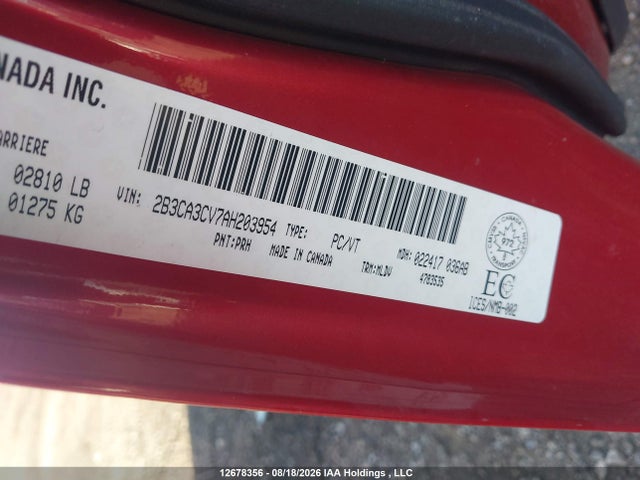 12678356 :رقم المزاد ، 2B3CA3CV7AH203954 vin ، 2010 Dodge Charger Sxt مزاد بيع