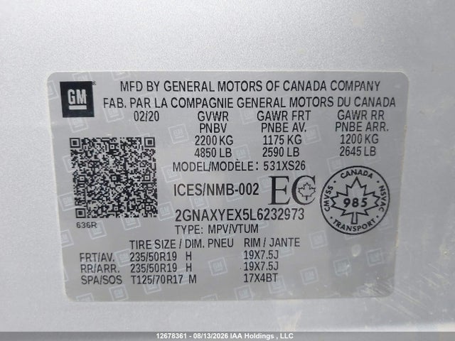 Chevrolet Equinox Premier 2020 2GNAXYEX5L6232973 Image 9