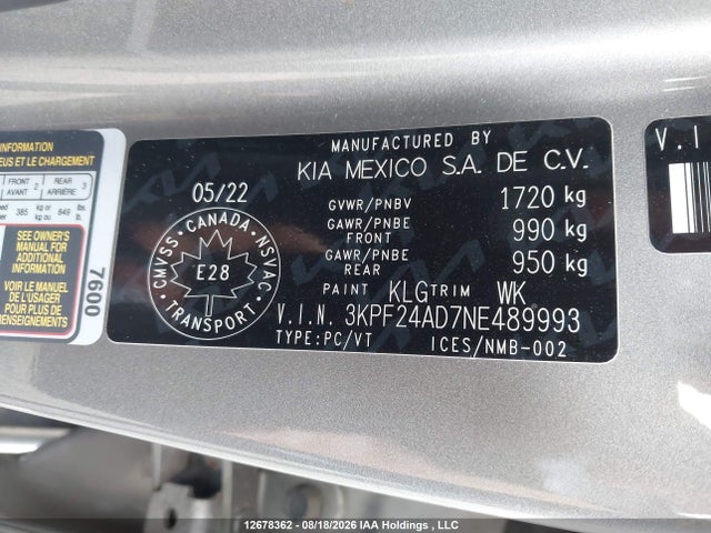 KIA FORTE LX 2022 3KPF24AD7NE489993 Image 9