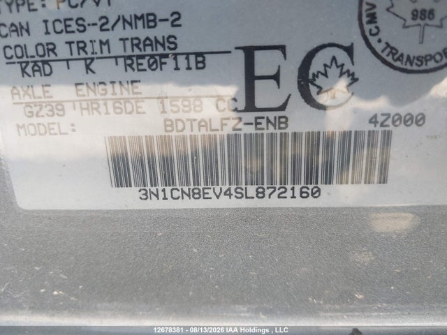 Продаж на аукціоні авто 2025 Nissan Versa Sv, vin: 3N1CN8EV4SL872160, номер лоту: 12678381