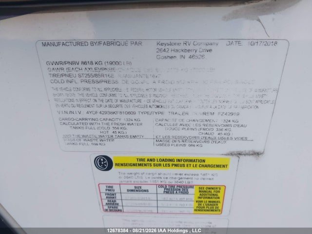 Keystone Fuzion 2019 4YDF42938KF810609 Image 9