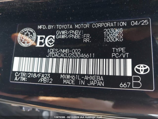Продаж на аукціоні авто 2025 Toyota Prius Plug-in Hybrid Se, vin: JTDACACU2S3046611, номер лоту: 12678386