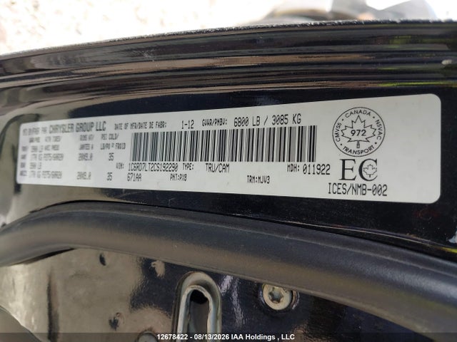 2012 Dodge Ram 1500 Slt მანქანა იყიდება აუქციონზე, vin: 1C6RD7LT2CS192290, აუქციონის ნომერი: 12678422