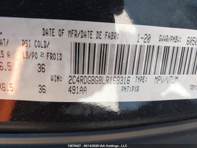 Продаж на аукціоні авто 2020 Dodge Grand Caravan Se, vin: 2C4RDGBG8LR168316, номер лоту: 12678427
