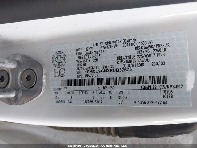 1FMCU9GNXRUB32675 Ford Escape Active