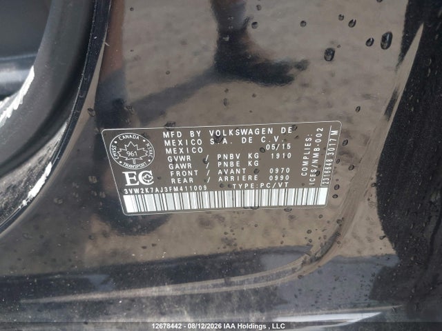 Aukcja sprzedaży 2015 Volkswagen Jetta, vin: 3VW2K7AJ3FM411009, numer aukcji: 12678442