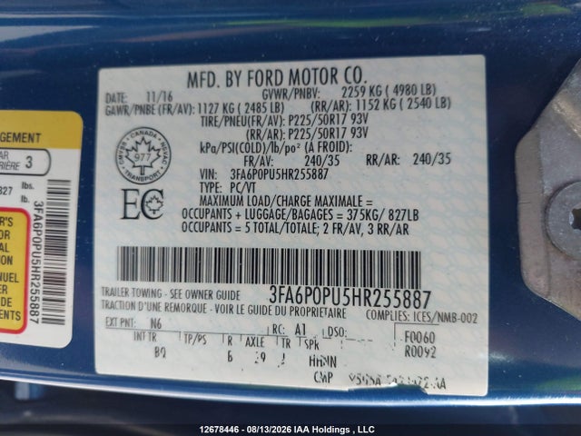 Продажа на аукционе авто 2017 Ford Fusion Energi Se Luxury, vin: 3FA6P0PU5HR255887, номер лота: 12678446
