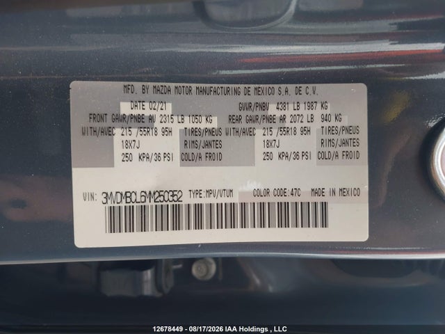 Aukcja sprzedaży 2021 Mazda Cx-30 Gs, vin: 3MVDMBCL6MM250352, numer aukcji: 12678449