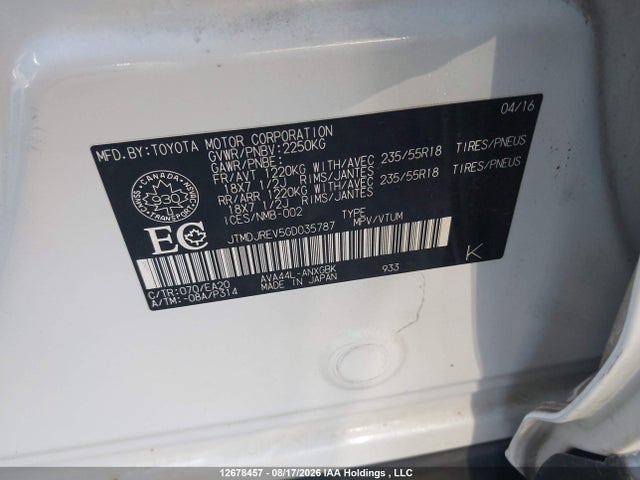 12678457 :رقم المزاد ، JTMDJREV5GD035787 vin ، 2016 Toyota Rav4 Hybrid Limited مزاد بيع