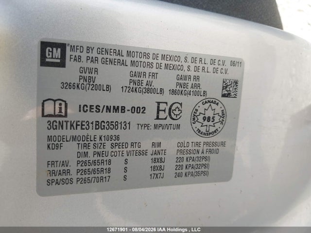 Продажа на аукционе авто 2011 Chevrolet Avalanche 1500 Lt, vin: 3GNTKFE31BG358131, номер лота: 12671901