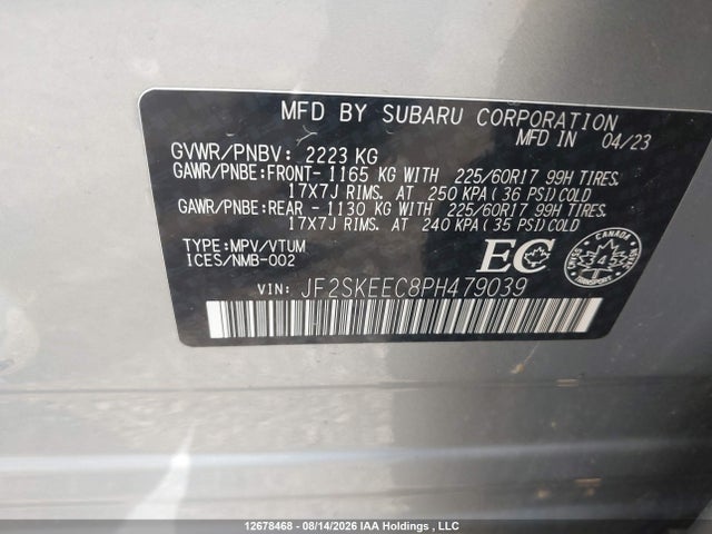 Aukcja sprzedaży 2023 Subaru Forester, vin: JF2SKEEC8PH479039, numer aukcji: 12678468