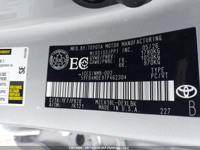 5YFB4MDE9TP462304 Toyota COROLLA LE