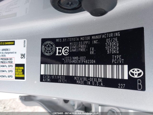 5YFB4MDE9TP462304 Toyota COROLLA LE