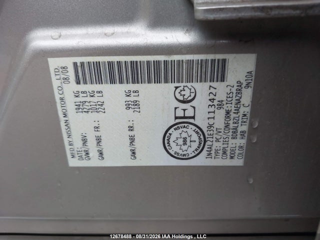 Aukcja sprzedaży 2009 Nissan Altima 2.5/2.5s, vin: 1N4AL21E39C113427, numer aukcji: 12678488