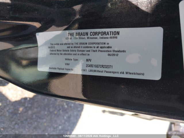 Auction sale of the 2012 Chrysler Town & Country Limited, vin: 2C4RC1GG7CR232371, lot number: 12656940