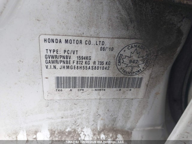 12642192 :رقم المزاد ، JHMGE8H55AS801042 vin ، 2010 Honda Fit Lx مزاد بيع
