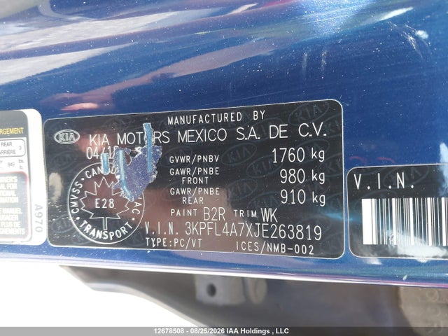 Aukcja sprzedaży 2018 Kia Forte Lx/lx+, vin: 3KPFL4A7XJE263819, numer aukcji: 12678508