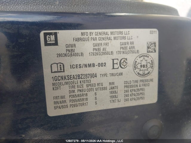 2011 Chevrolet Silverado 1500 Lt მანქანა იყიდება აუქციონზე, vin: 1GCNKSEA2BZ287904, აუქციონის ნომერი: 12607279