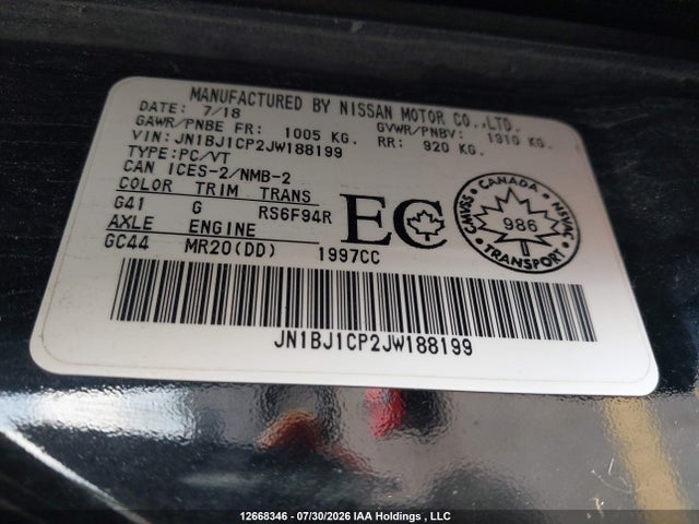 Aukcja sprzedaży 2018 Nissan Qashqai  S 4dr2wd, vin: JN1BJ1CP2JW188199, numer aukcji: 12668346
