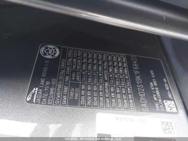 Jaguar I-Pace 2019 SADHD2S19K1F68423 Image 9