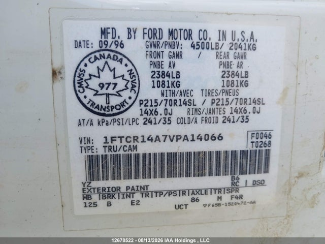 12678522 :رقم المزاد ، 1FTCR14A7VPA14066 vin ، 1997 Ford Ranger Super Cab مزاد بيع
