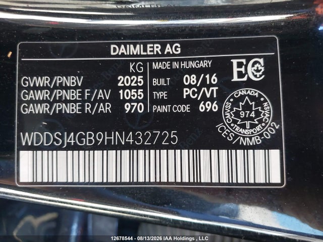 12678544 :رقم المزاد ، WDDSJ4GB9HN432725 vin ، 2017 Mercedes-benz Cla 250 4matic مزاد بيع