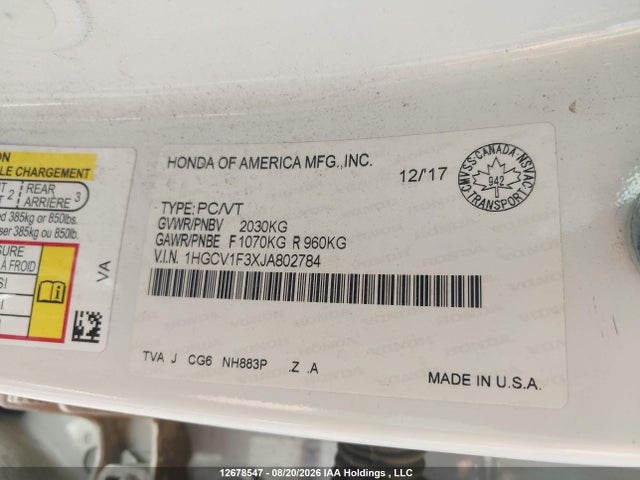 1HGCV1F3XJA802784 Honda Accord Sport