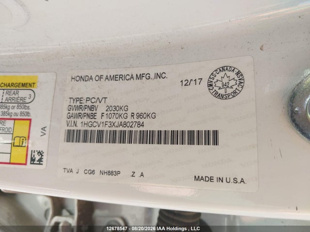1HGCV1F3XJA802784 Honda Accord Sport