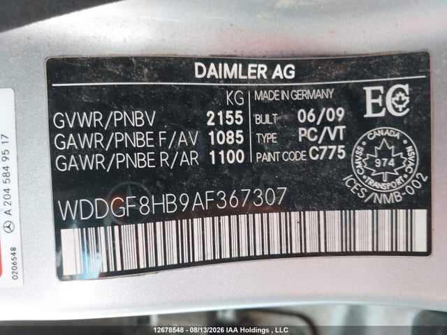 2010 Mercedes-benz C 350 4matic მანქანა იყიდება აუქციონზე, vin: WDDGF8HB9AF367307, აუქციონის ნომერი: 12678548