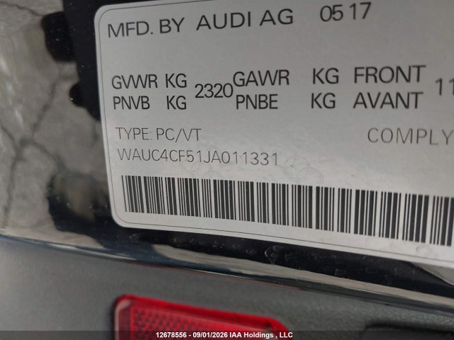 12678556 :رقم المزاد ، WAUC4CF51JA011331 vin ، 2018 Audi S5 Prestige مزاد بيع
