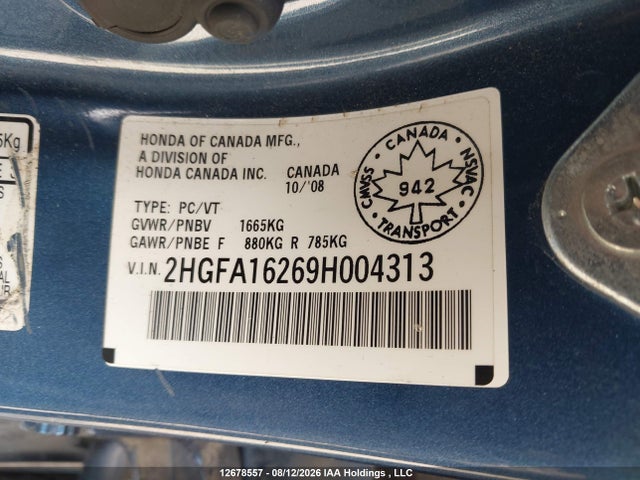 2009 Honda Civic Dx/dx-a მანქანა იყიდება აუქციონზე, vin: 2HGFA16269H004313, აუქციონის ნომერი: 12678557