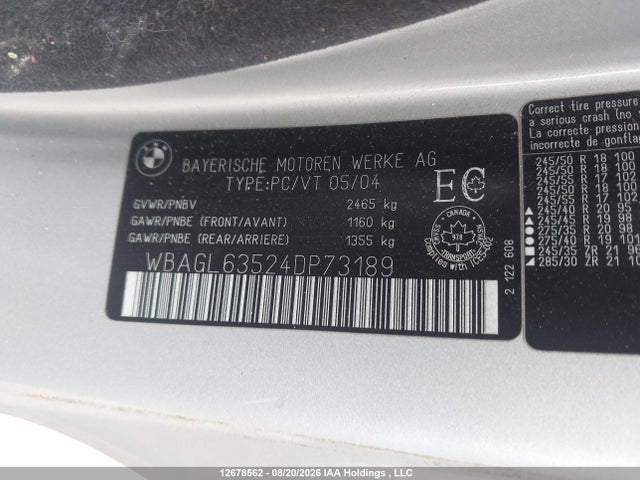 Aukcja sprzedaży 2004 Bmw 745 I, vin: WBAGL63524DP73189, numer aukcji: 12678562