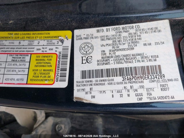 Aukcja sprzedaży 2014 Ford Fusion Se, vin: 3FA6P0H90ER334289, numer aukcji: 12678616