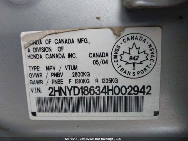 Aukcja sprzedaży 2004 Acura Mdx, vin: 2HNYD18634H002942, numer aukcji: 12678618
